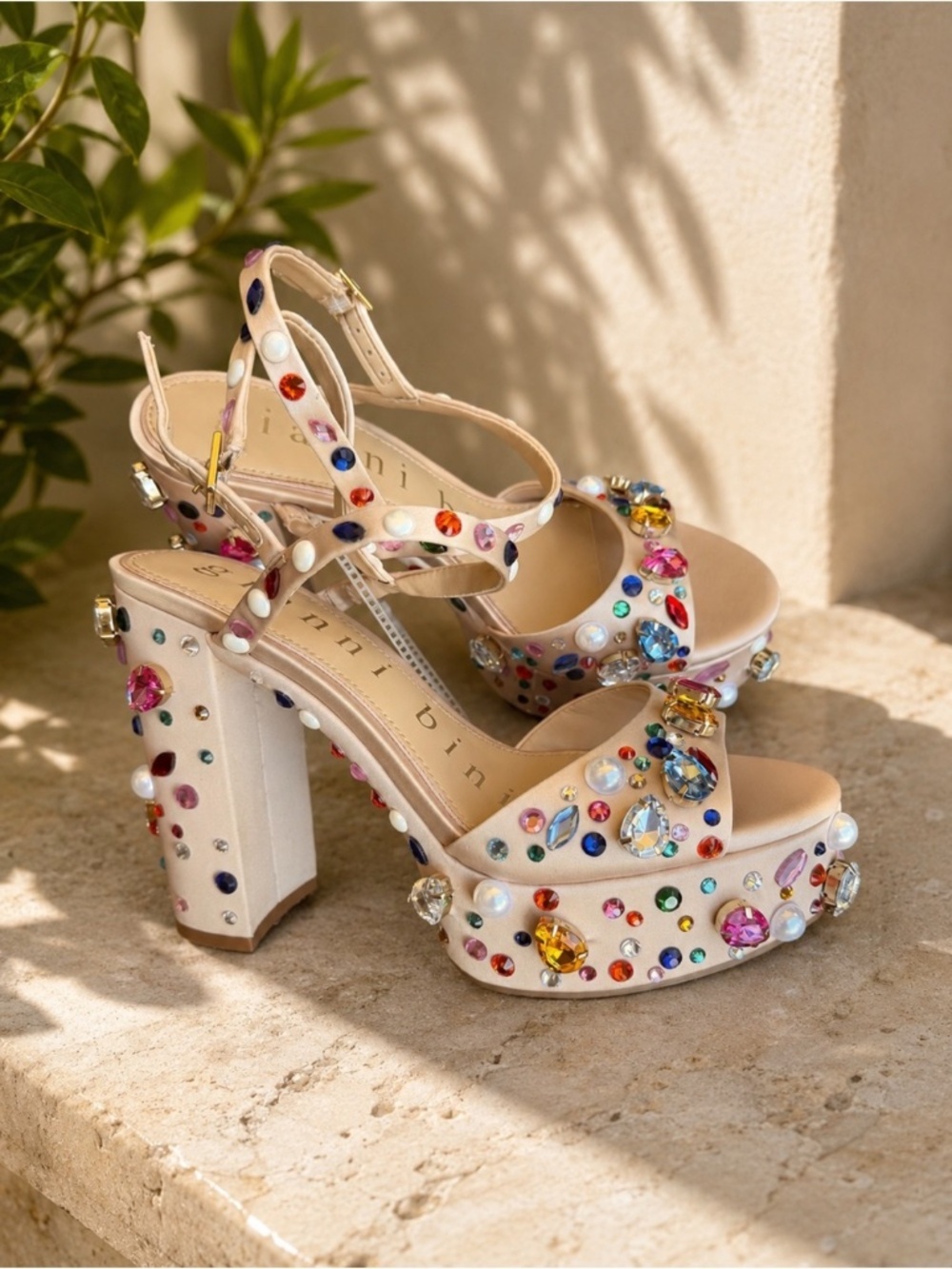 Gianni Bini Calvan Jewel Ornamented Platform Dress Sandals Sz 7